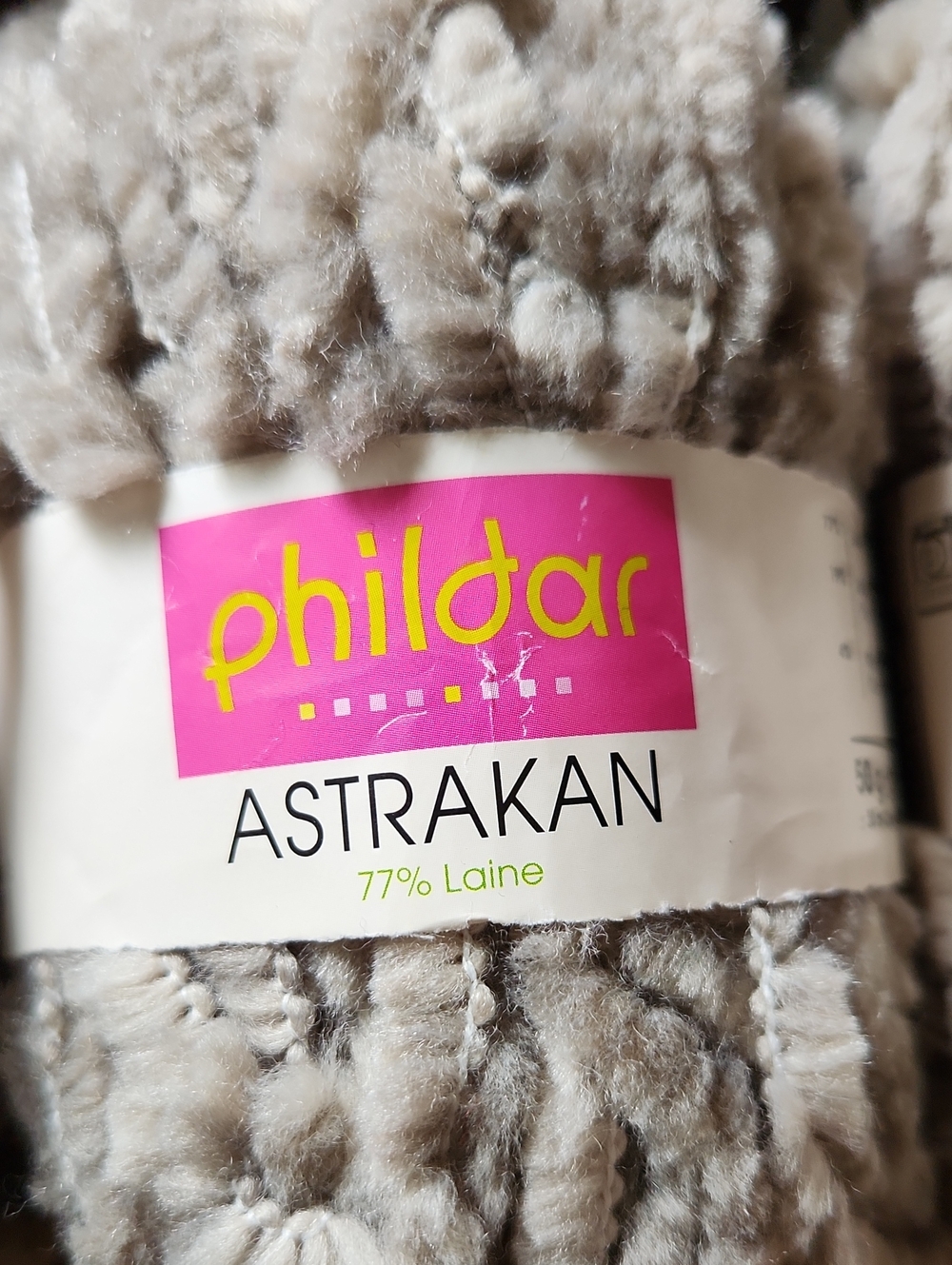 Phildar Astrakan Plush Chenille Yarn - Taupe 9 Skeins 77% Wool
